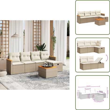 Salon de jardin avec coussins 6 pcs beige résine tressée - Ensemble Salon De Jardin - Mobilier Extérieur - Canapé Jardin - Table Jardin - Chaise Lounge (1/5)