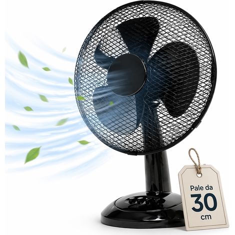 Ventilatore da Tavolo Diametro 30cm Potenza 35W Nero con 3 Velocità Silenzioso
