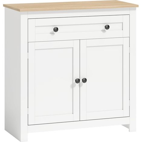 White Sideboard with Drawer and Adjustable Shelf, 78.5x35x80 cm
