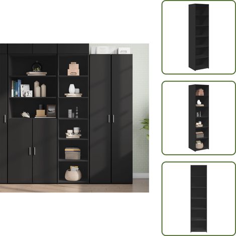Buffet haut noir 45x41x185 cm bois d'ingénierie - Buffet Design - Buffet Noir - Buffet Moderne - Meuble Rangement - Armoire Cuisine (1/5)