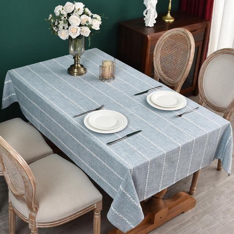 Nappe lavable aspect lin Bleu 135x135 cm pour cuisine, jardin, fête