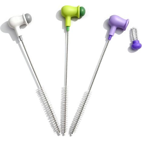 Lot de 3 brosses de nettoyage pour pailles avec embout fin, brosse de nettoyage pour pailles, gobelets, bouteilles d'eau, etc. Pipette longue réutilisable 2 en 1 pour petits pois. (1/5)