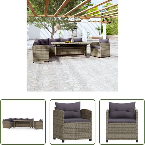 vidaXL Gartenmöbel - 3-tlg. Garten-Lounge-Set mit Kissen Poly Rattan Grau (1/5)