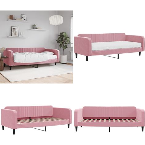 Lit de jour avec matelas rose 100x200 cm velours - Canapé-lit - Matelas en mousse (1/5)