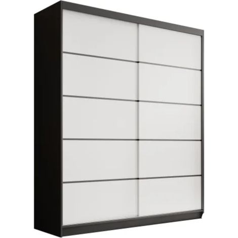 Armoire coulissante 2 portes ANLY 180cm – Dressing moderne-Blanc/Noir