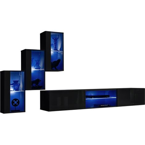 Set di mobili da soggiorno SWITCH XXIII – LED – Nero lucido – Design sospeso