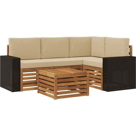 Ensemble de canapés d'extérieur 5 pc Naturel et Beige Polyester vidaXL (1/5)