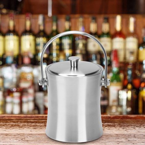 Seau à glace ménager en acier inoxydable de 1 L, récipient pour bière, champagne, tonneau, bouteille de vin, ustensiles (1/5)