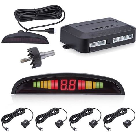 Kit Radar de Recul 4 Capteurs Auto Système Parcage Stationnement Ecran LED Noir (1/4)
