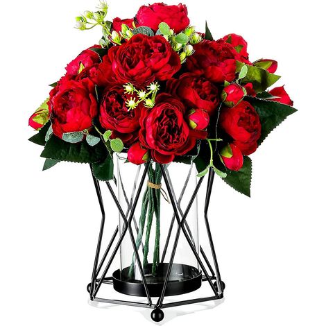 Bougeoir noir 2024 pour bougies piliers, bougeoir géométrique en métal, vase en verre à motif floral (1/5)