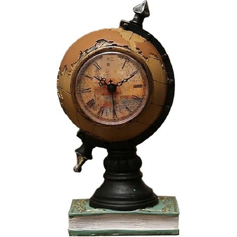 Horloge de bureau multifonctionnelle en forme de globe en résine rétro, idéale pour le bureau ou la table de chevet. (1/5)