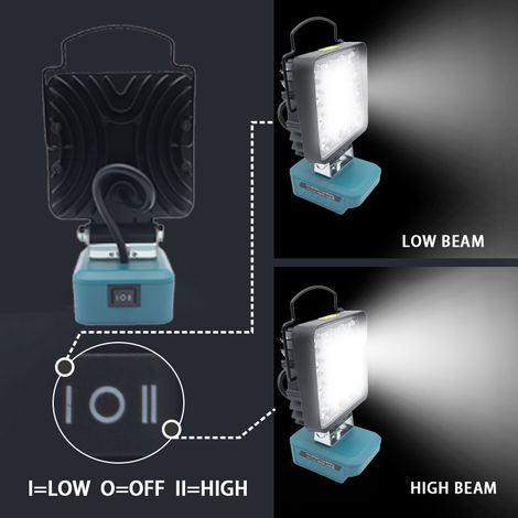 Lampada da lavoro a LED senza fili per Makita 15V - 26W/2600lm, ricaricabile con porte di tipo C e USB, faretto portatile ideale per garage, cantieri edili, campeggio (1/4)