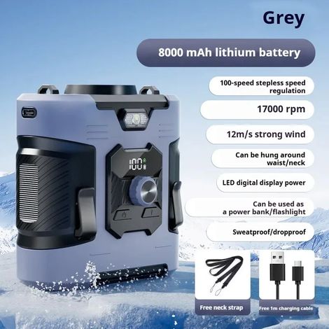 (Gris) Ventilateur de taille, portable pour les sports de plein air et le camping, chargement USB. (1/5)