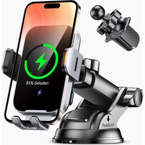 Support Telephone Voiture Induction, 15W Serrage Automatique Chargeur Induction Voiture sans Fil avec QC 3.0 Chargeur Adaptateur Rapide Compatible avec 17 16 15 Pro Max, Galaxy S26/S25 (1/5)