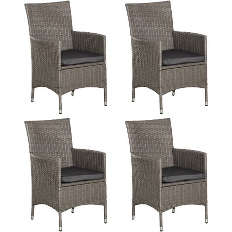 Stylish Grey Rattan Armchair Set with Cushions-Set of Four for Outdoor or Indoor Use