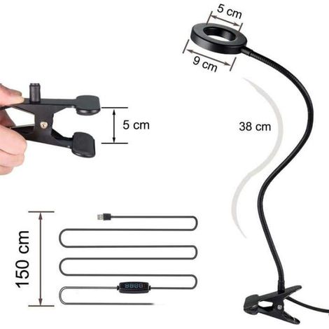 Lampe annulaire LED - Alogy - Clip flexible - Télécommande USB - 10 niveaux de luminosité - Noir (1/5)