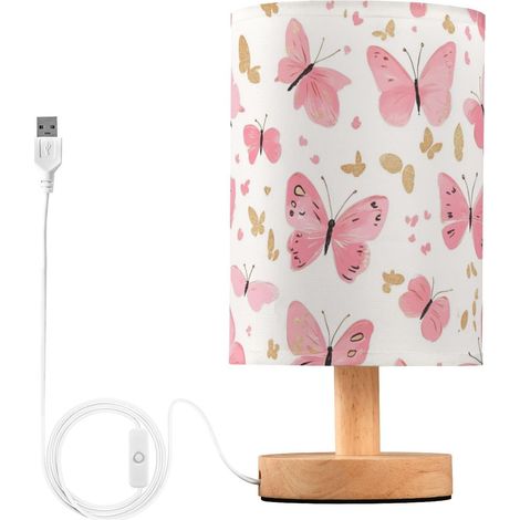 Kcldeci Lampe de chevet motif papillons roses pour chambre à (1/5)