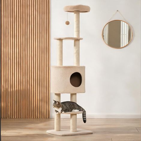 Arbre à chat beige en bois 45 x 40 x 148 cm (1/5)