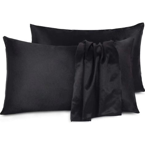 Set aus 2 doppelseitigen Kissenbezügen aus luxuriöser Maulbeerseide, elegante schwarze Farbe – 76 x 51 cm (1/5)
