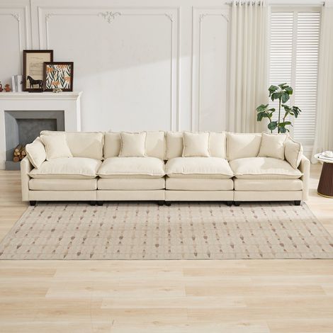 Canapé Cloud 4 places (pouf non inclus), canapé modulable moderne pour salon, chambre et appartement, assise rembourrée confortable à double épaisseur, tissu chenille respirant, beige (1/5)