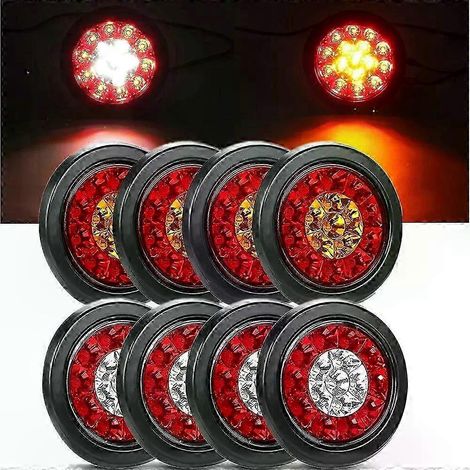 Lot de 4 feux stop ronds à LED, compatibles 12 V et 24 V, feux arrière et feux de position latéraux pour camions et remorques. (1/5)