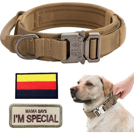 Collier Tactique en Nylon pour Chien, avec Poignée de Contrôle, Fermeture en Métal, Marron, Taille M (35-46cm), pour Chiens de Taille Moyenne (1/5)