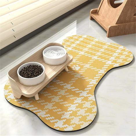 Alfombrilla para comederos de perros y gatos, absorbente y antideslizante, para comida y agua de mascotas, fácil de limpiar - Estampado de pata de gallo (Amarillo, 50x80cm) (1/5)