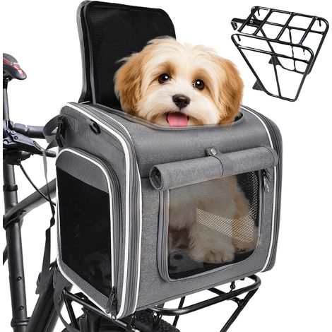 Transportín para perros para bicicleta, diseño portátil, adecuado para razas pequeñas, GRIS OSCURO (1/5)