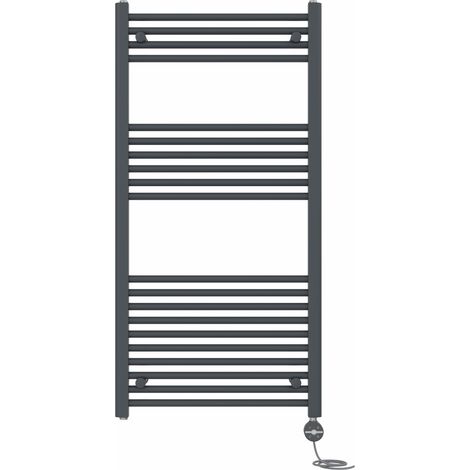 NRG Prefilled Thermostatic Electric Straight Heated Towel Rail Radiator 1200 X 600mm Anthracite