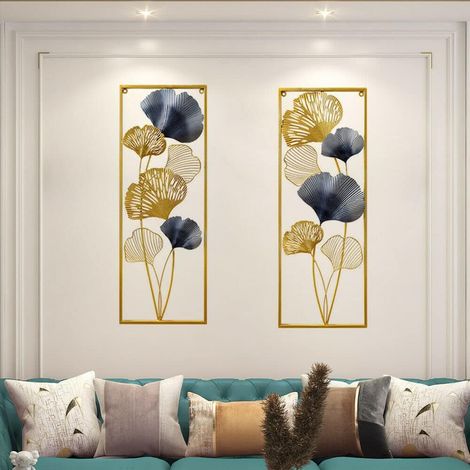 Metall 85×31×5cm 3D Ginkgoblätter Wanddekoration Wandschmuck Wanddeko für Wohnzimmer Schlafzimmer 2 Stück (1/5)