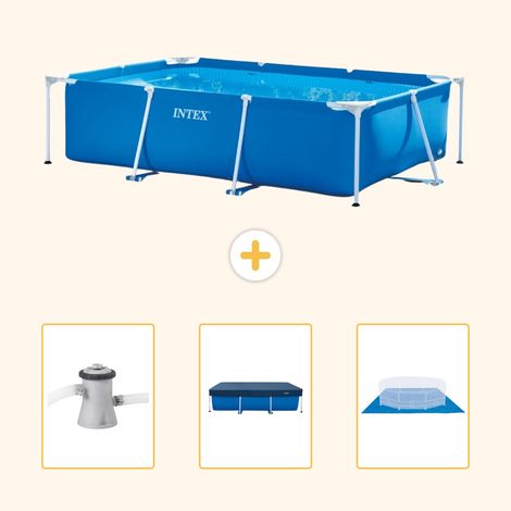 Intex – Piscine tubulaire rectangulaire 260x160x65 cm – 4 pièces – Pompe à filtre 1250L/h – Bâche et tapis de sol inclus