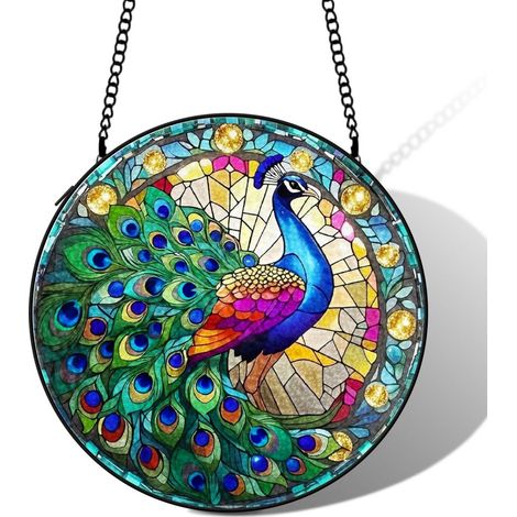 Attrape-soleil vitrail cardinal 20 cm décoration suspendue fenêtre oiseau lumineux cadeau Noël (1/5)