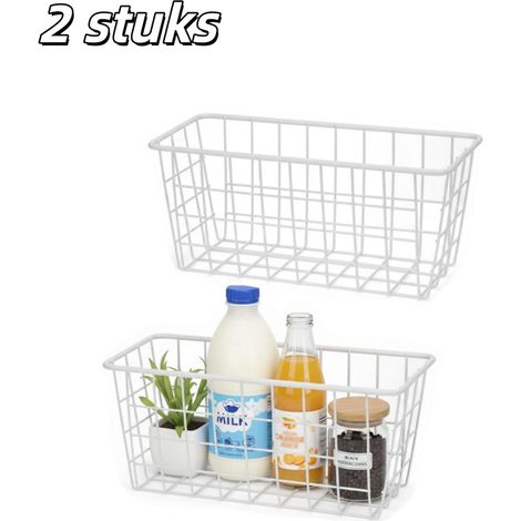 Lot de 2 paniers de rangement muraux en fer forgé blanc installation sans perçage pour cuisine salle de bain salon et rangement quotidien (1/5)