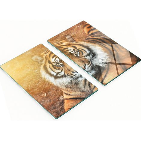 Tableros de vidrio elegantes y duraderos con estampado de tigre de Bengala, 2x30x52 cm.