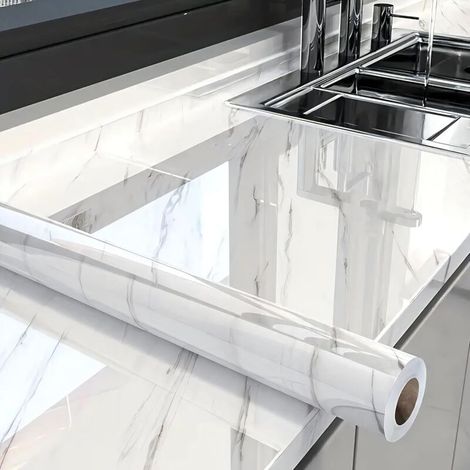Autocollants muraux en PVC imperméables et résistants à l'huile pour armoires de cuisine, meubles et tables (Jazz White, 40 cm x 2 m) (1/5)