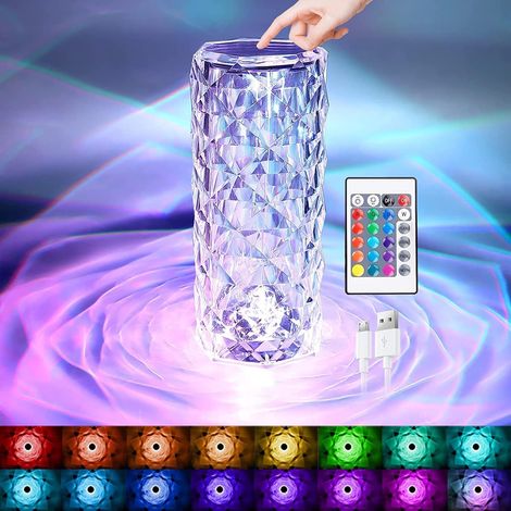 Lampe Cristal à LED avec 16 Couleurs,USB Lampe en Cristal avec Télécommande,4 Modes Lampe de Table en Cristal,Lampe Nuit Tactile,Lampe de Chevet LED RGB,Lumière d'ambiance Rechargeable pour Chambre (1/5)