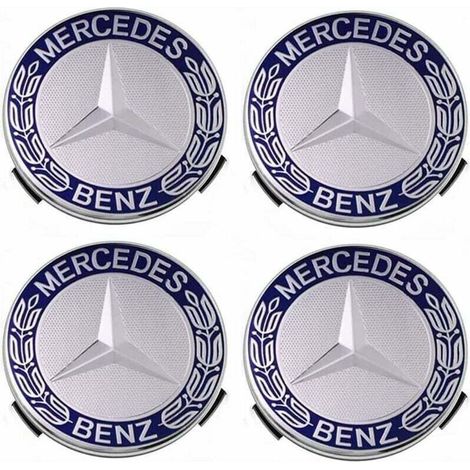 Set of 4 75mm wheel center caps for Mercedes Benz – ABS plastic – Easy installation and improved aesthetics – Blue color (1/5)