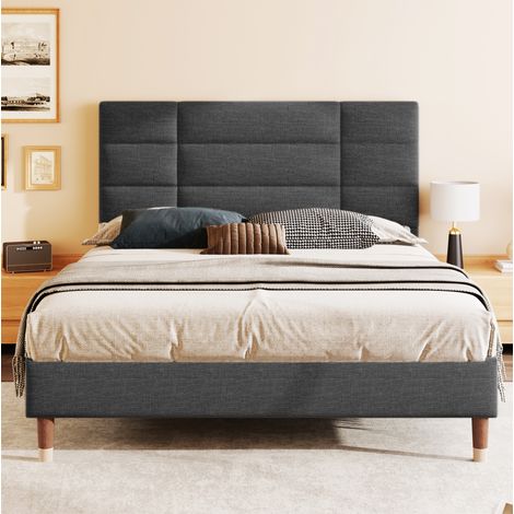Polsterbett Leinen Grau 140x200 cm inklusive Lattenrost mit Stauraum unter dem Bett (1/5)