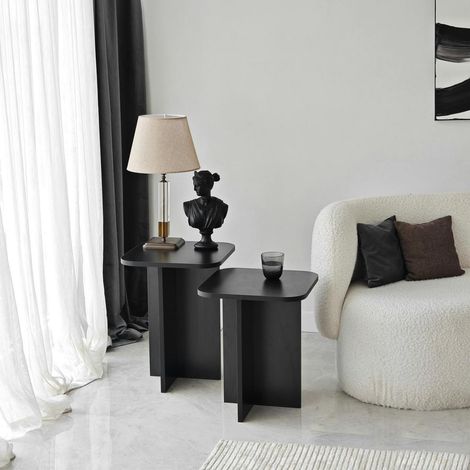 Bout de canapé gigogne noir bords arrondis (lot de 2) MARFA