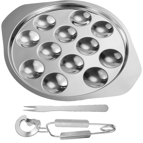 1 set - Vaisselle - Plaque de grill en acier inoxydable pour escargots et escargots de mer - Vaisselle et pinces d'escargots de (1/5)