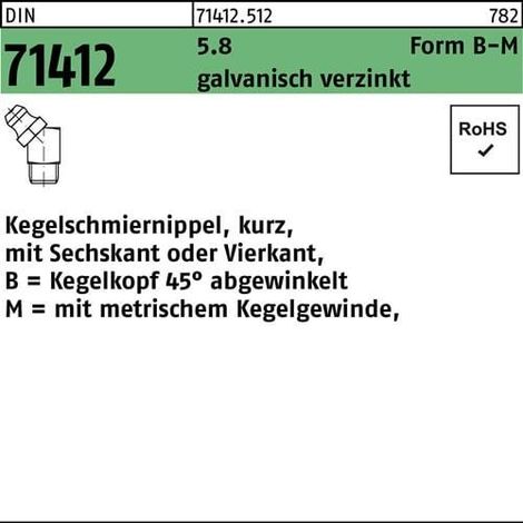 Graisseur conique DIN 71412 FormB-M BM 10x1 SW11 5.8 galv. 100p.