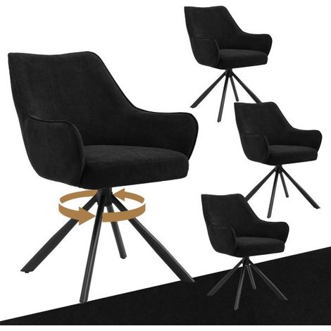 Bon Furni Samt Esszimmerstuhl Schwarz, 4er Set, 360° drehbar, ergonomisch mit Federkern, unsichtbarem Reißverschluss & verstellbaren Füßen (1/2)