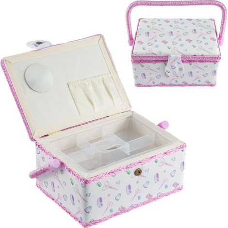 LN COZY CORNER Hobby Gift Sewing Storage Box, Filled Sewing Box with Tray, Craft & Hobby Organizer, Portable Storage for Sewing, Quilting & Scrapbooking, 24 x 17.5 x 13 cm (Purple) (1/5)