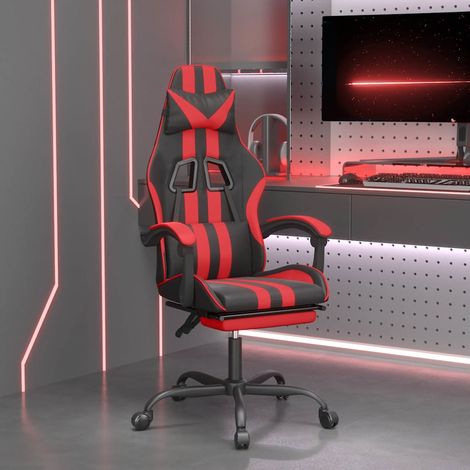 vidaXL Silla gaming con reposapiés cuero sintético negro rojo (1/5)