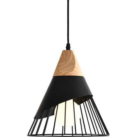 Nordische Badminton-Pendelleuchte, moderner LED-Kronleuchter aus Massivholz, Deckenleuchte für Wohnzimmer, Esszimmer, Arbeitszimmer, Nachttisch, Innenbeleuchtung (Schwarz)