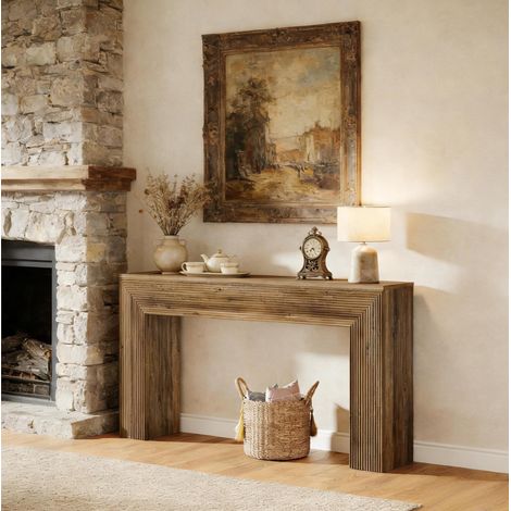 Tavolo consolle in MDF marrone 160 cm, stile rustico minimalista, rettangolare per ingresso e soggiorno (1/5)