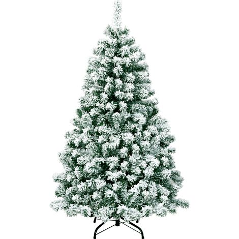 Albero di Natale artificiale innevato con cerniera 200 luci LED base pieghevole 135cm (1/4)