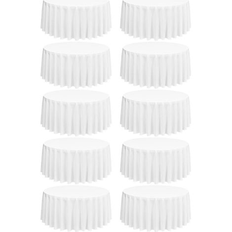 Lot de 10 nappes rondes 228 cm Blanc, lavables, résistantes aux taches et aux plis, Polyester