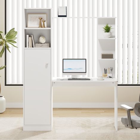 Schreibtisch, Bürotisch & Lerntisch, mit Schrank und Ablageregal, Modernes Bürodesign, 123,5 x 45 x 168,5 cm, Weiß (1/5)