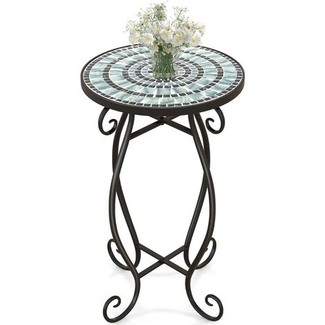 Table dappoint ronde en mosaique en metal et ceramique 30 x 50 cm pour balcon terrasse jardin (1/5)